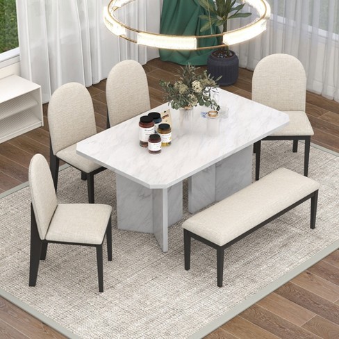 White and wood online dining table and chairs