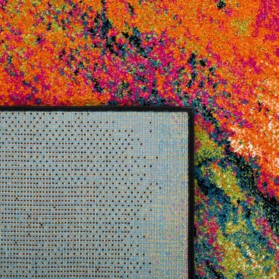 Galaxy Blue and Orange Abstract Synthetic Runner Rug