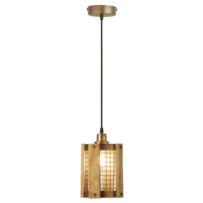5&#34; Maxine Brushed Gold Metal Pendant Light with Wood Shade - River of Goods, 1 of 11