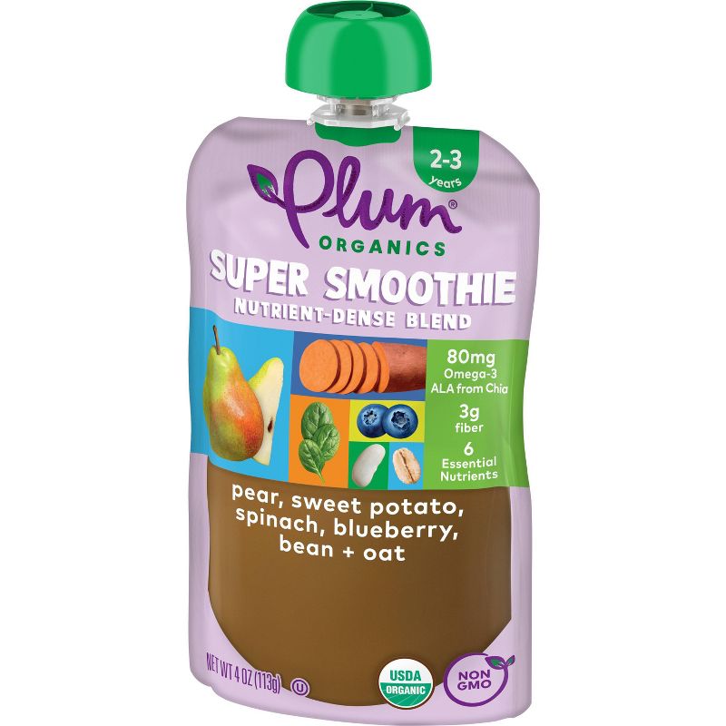 Plum Organics 4pk Super Smoothie Pear Sweet Potato Spinach Blueberry Bean &#38; Oat - 16oz, 6 of 11