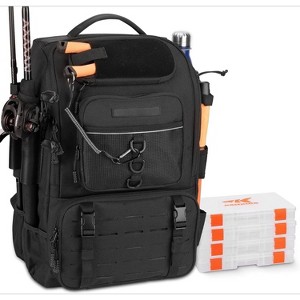 Fishing Tackle Backpack with Rod Holder 4 Tackle Boxes, Storage Fishing Gear and Equipment - 1 of 4