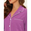cheibear Women's Long Sleeve Notched Lapel Button Down Lounge Nightshirt - 4 of 4