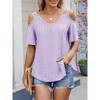 Women's Eyelet Embroidery Cold Shoulder Short Sleeve T Shirt Cut Out Spaghetti Strap  Tee Tops - 4 of 4