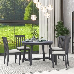 5 Piece Round Dining Table Set For 4-6 Person Extendable Dining Table With 4 Upholstered Dining Chairs For Kitchen Dining Room - 1 of 4