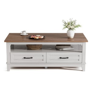 Living Room Coffee Table with Storage Drawers, Farmhouse Coffee Table, Heavy Duty Table Metal Handles for Living Room Office - 1 of 4