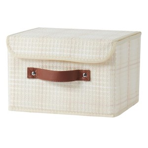 Aoibox 3D Textured Fabric Storage Box with Lid Collapsible Washable Organizer Small Beige Faux Leather Handles - 1 of 4