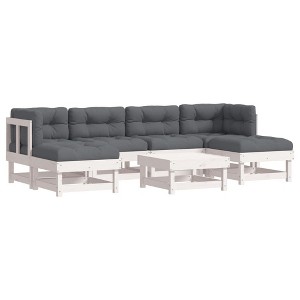 vidaXL Patio Lounge Set with Cushions Outdoor Furniture Set 7 Piece Solid Wood - White Pine - 1 of 4