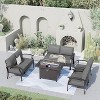 ALAULM Aluminum Patio Furniture Set 6-Seat Modern Metal Outdoor Conversation Sets w/45in Propane Fire Pit Table - 2 of 4