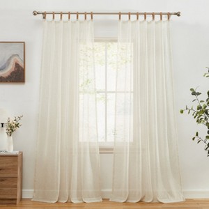 HLC.ME Lena Burlap Flax Linen Semi Thick Sheer Privacy Light Filtering Window Tab Top Curtains Panels, 2 Panels - 1 of 4