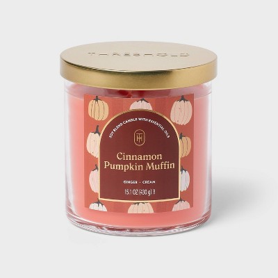 2-Wick 15.1oz Lidded Glass Cinnamon Pumpkin Muffin Jar Candle - Threshold™: Essential Oils, 50hr Burn Time, Fall Aroma