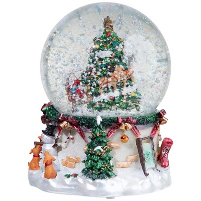 Musical Christmas Tree and Santa Claus Snow Globe with Hand-Painted Base