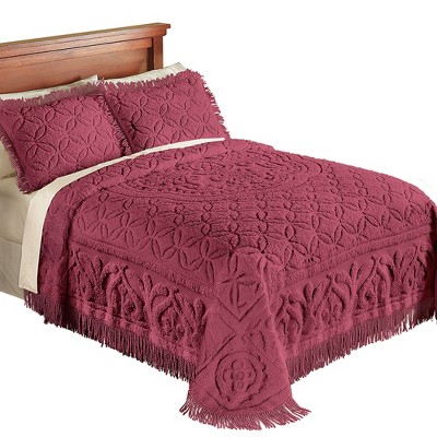 Collections Etc Elegant Victoria Plush Chenille Bedspread with Fringe Border and Ring Design