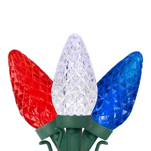 Northlight Patriotic LED C9 Faceted Christmas Lights - Red, White and Blue - 66' Green Wire - 100ct - 1 of 4