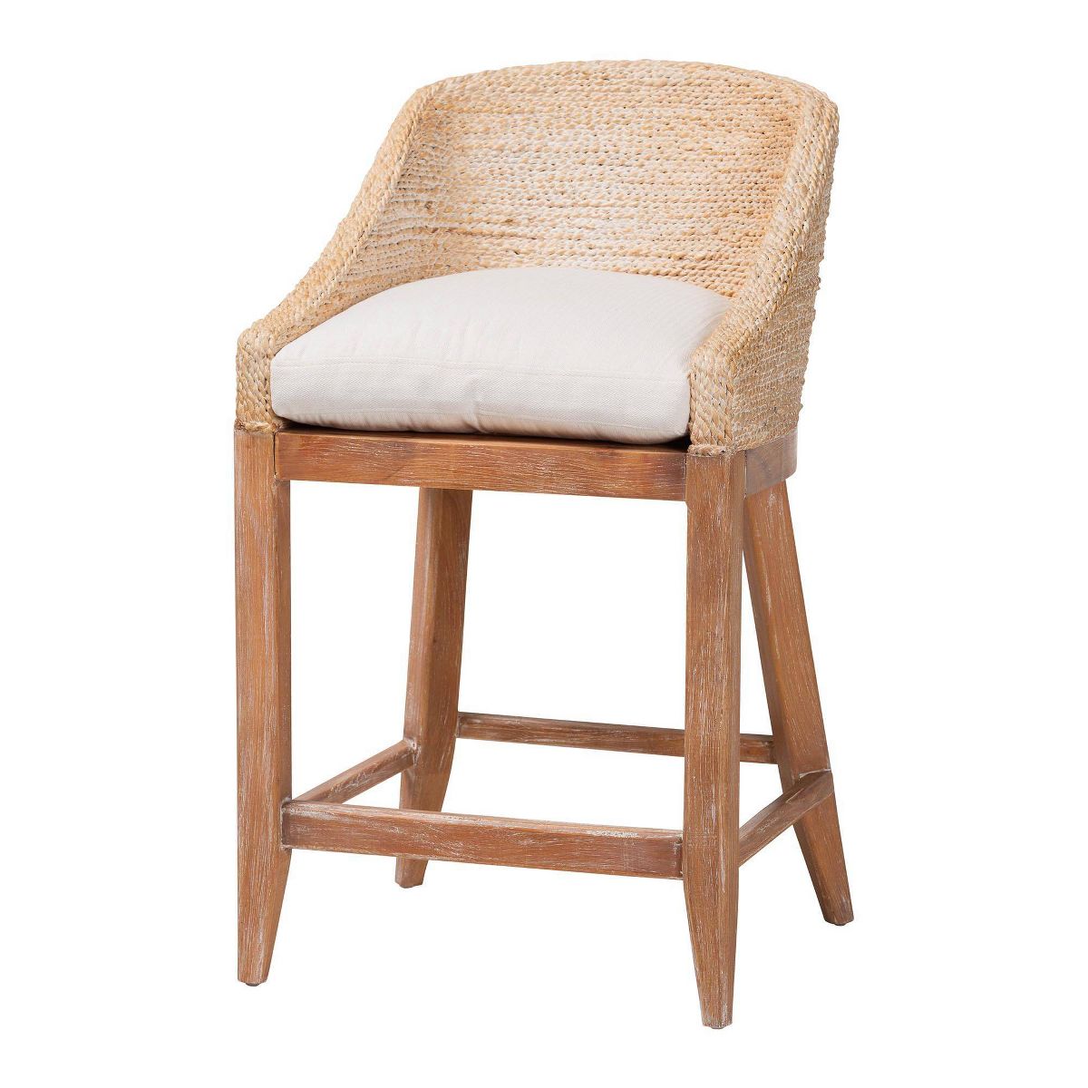 bali & pari Jasper Seagrass Counter Stool with Mahogany Wood Frame White Wash - thumbnail 4