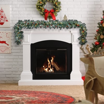 Casafield Pre-Lit Artificial Christmas Garland, 9FT Pre-Decorated Snow-Flocked Garland with 100 White Lights, Pine Cones, Berries Holiday Décor