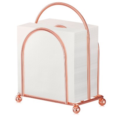 Modern Napkin Holder with 2 Slots, Freestanding Metal Tissue Dispenser for Kitchen Countertop, Dining, Hotel, Restaurant, Rose Gold