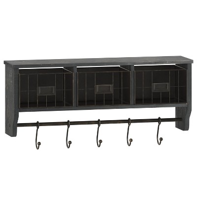 6 Hook Amelia Wall Shelf with Hanging Rod Black/Rustic - Danya B.