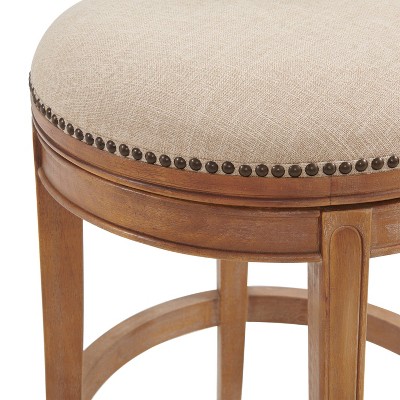 Weathered Brown and Beige Swivel Bar Stools with Nailhead Trim