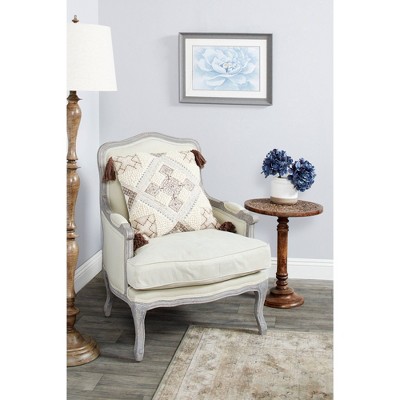 Majestic Floral Carved Dark Brown Mango Wood Round Accent Table