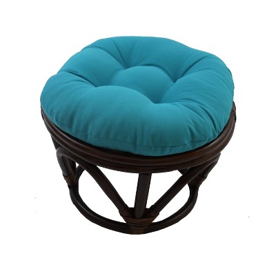 Rattan Footstool with Twill Cushion Aqua Blue - International Caravan