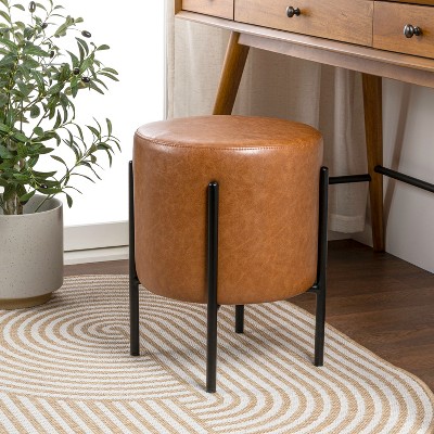 JONATHAN Y Silvia Modern Minimalist Round Backless Metal/Vegan Leather Cushioned Vanity Stool