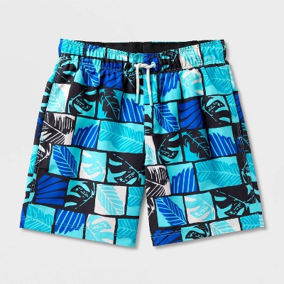 Cat & Jack Boys' Palm Leaves Checker Swim Trunks - Cat & Jack™ M — фото 2