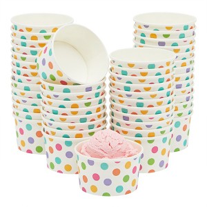 Blue Panda 50 Pack Rainbow Polka Dot Disposable Ice Cream Sundae Cups for Frozen Dessert, Yogurt, Fruit Cocktails, 8 oz - 1 of 4