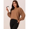 Seta T Women's Elegant Round Neck Chiffon Pleated Long Sleeve Flowy Dressy Business Tops - 2 of 4