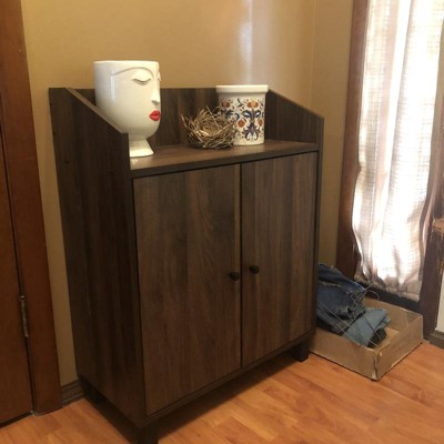 Walnut Upholstered Shoe Storage Cabinet with Door&Shelf Entryway