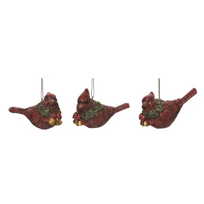 Transpac Resin Rustic Wooden Bird Ornament Set of 3 Christmas Home Decorations