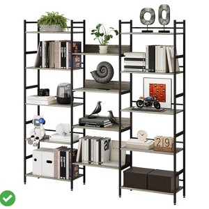 Triple-Wide 5-Tier Industrial Bookshelf – Tall Rustic Bookcase with 4 Open Display Shelves for Bedroom or Home Office - 1 of 4