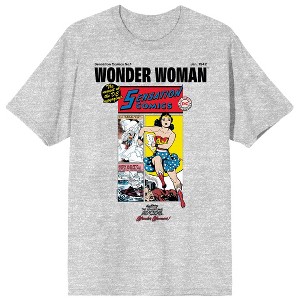 Wonder Woman 90th Anniversary Retro Comic Cover Art Men's Athletic Heather Crew Neck Short Sleeve T-shirt - 1 of 2