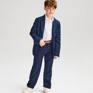 boys blue dress pants Black n Bianco Boys' First Class Slim Fit Flat Front Trouser Pants in Navy