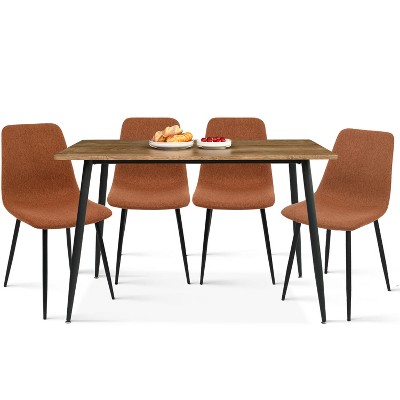 Charls+Bingo 5-Piece Metal Legs and 4 Upholstered Chairs Modern Rectangular Dining Table Furniture Set-Maison Boucle
