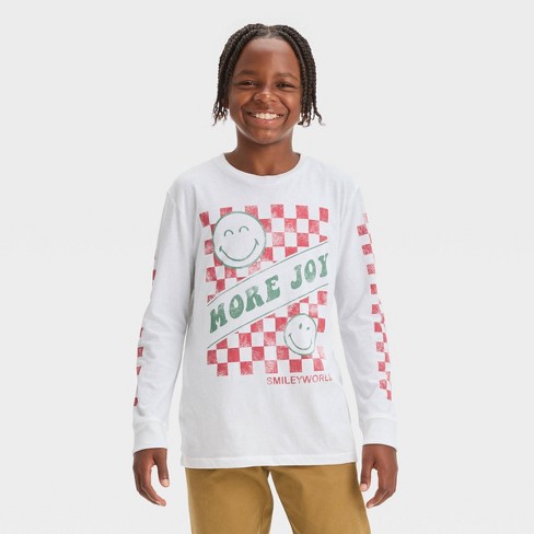 Sleeve Target : T-shirt Class™ Smiley Long - Art Knit White Boys\'