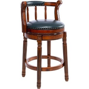 Lyngins Counter Height Bar Stool (29.5" Seat Height), 360° Swivel Bar Stool, Cow Top Leather Upholstery, Wooden Counter Stools with Curved Backrest - 1 of 4