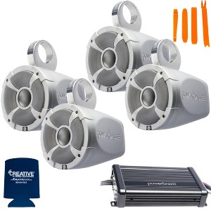 PowerBass 2 Pairs of 6.5" Marine Wake Board & UTV Roll Bar Speakers with Amplifier - 1 of 4