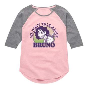Girls' Encanto Don't Talk About Bruno Three Quarter Sleeve Raglan Graphic T-Shirt - Light Pink/Gray