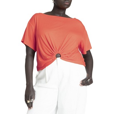 ELOQUII Women's Plus Size Hardware Shirred Tee