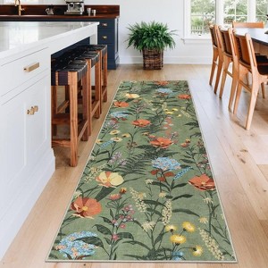 Washable Modern Floral Rug Non Slip Low Pile Rug Soft Throw Floor Cover Foldable Indoor Carpet for Living Room Bedroom Playroom Nursery - 1 of 4