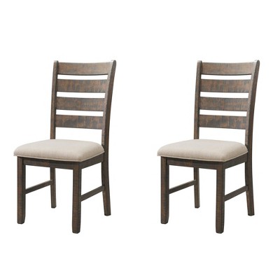 Rustic Cream Linen and Smokey Walnut Wood Ladderback Side Chair