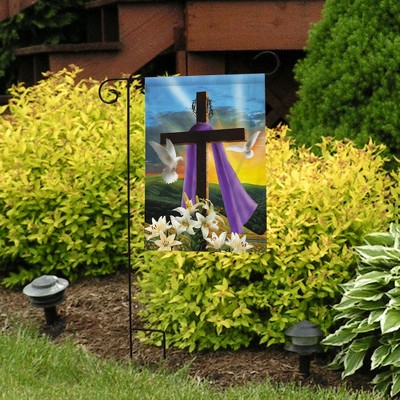 Easter Sunrise Garden Flag with Cross and Doves