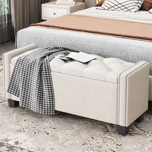 CAVINAS Velvet Storage Ottoman Bench with Rivet Design,Tufted Upholstered Storage Ottoman,Storage Benches for Living Room,Bedroom - 1 of 4