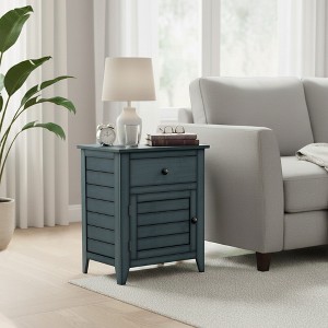 AENKYO Traditional Cottage Style Nightstand with Storage Drawer, Shaker Door End Table Distressed Finish for Bedroom - Vintage Green - 1 of 4