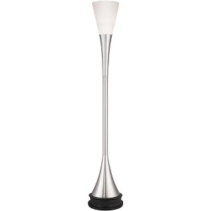 Possini Euro Design Piazza Modern Torchiere Floor Lamp with Riser 76 3/4" Tall Brushed Nickel Metal Frosted White Glass Shade for Living Room Bedroom - 1 of 4