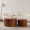 Round Wood Coffee Table with Handcrafted Relief, No Assembly Required and Ideal for Small Space - 3 of 4