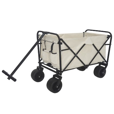 360° Rotating Rear Wheel Heavy-Duty Folding Wagon – Multi-Use Garden Cart with All-Terrain Wheels for Camping, Beach, Picnic & Outdoor, Beige