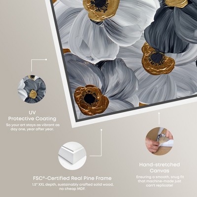 Gold and Gray Floral Canvas Print with White Frame, 25" x 25"