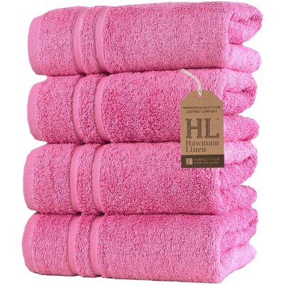 Hawmam Linen Hand Towels for Bathroom, Set of 4, 16x29 Inch, Premium Turkish Cotton, Highly Absorbent Hotel Collection, Blissful Luxury Spa Feel
