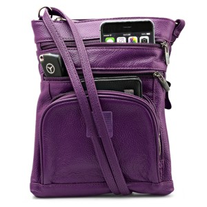 Steeltime Adult genuine leather crossbody 5 zipper Serenity bag. Color Options: Black, Dark Brown, Light Brown, Navy, Teal, Purple, Red - 1 of 2